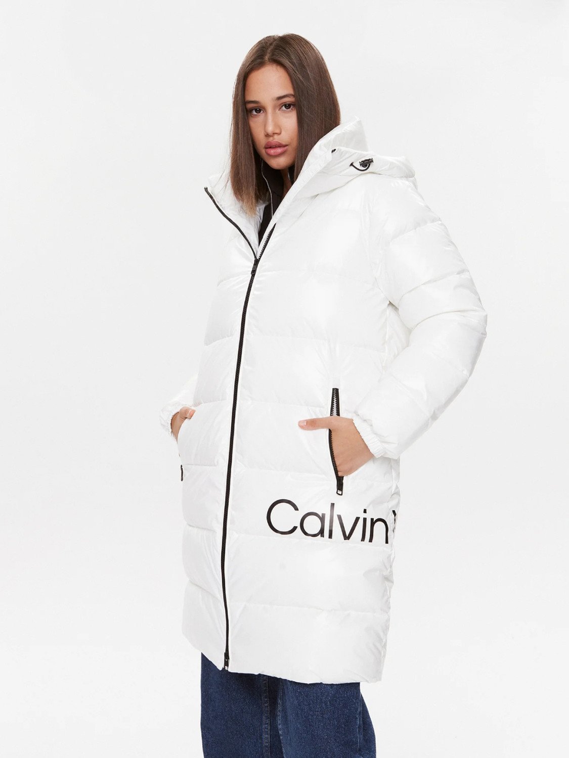 Calvin Klein dámský bílý kabát - M (YBI)
