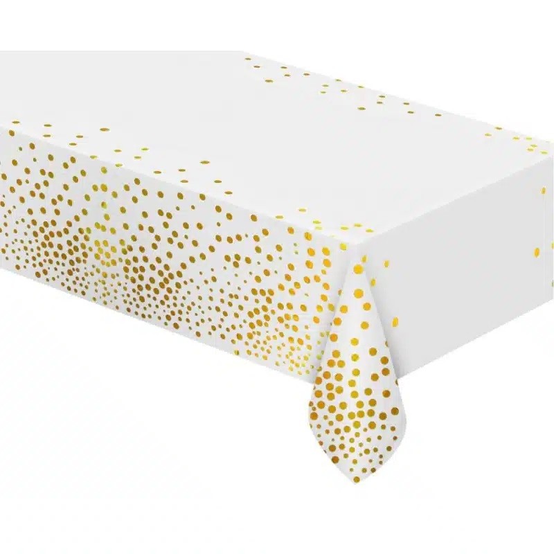 Ubrus foliový bílý se zlatými puntíky 137 x 183 cm