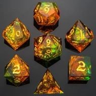 HYMGHO Captured Magic Hand Sanded Sharp Edge Resin Dice Set - Orange Green (7)