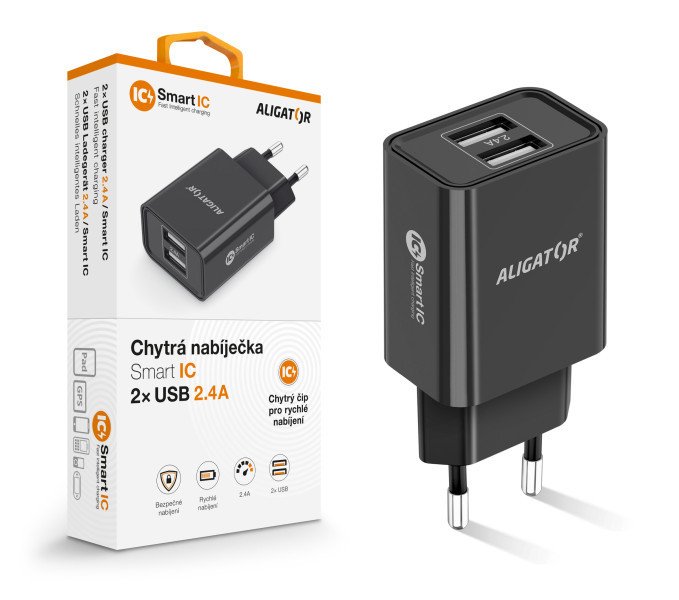 nabíječka pro mobil Ali Cn 2,4A,2xUSB,smart Ic,černá Cha0038