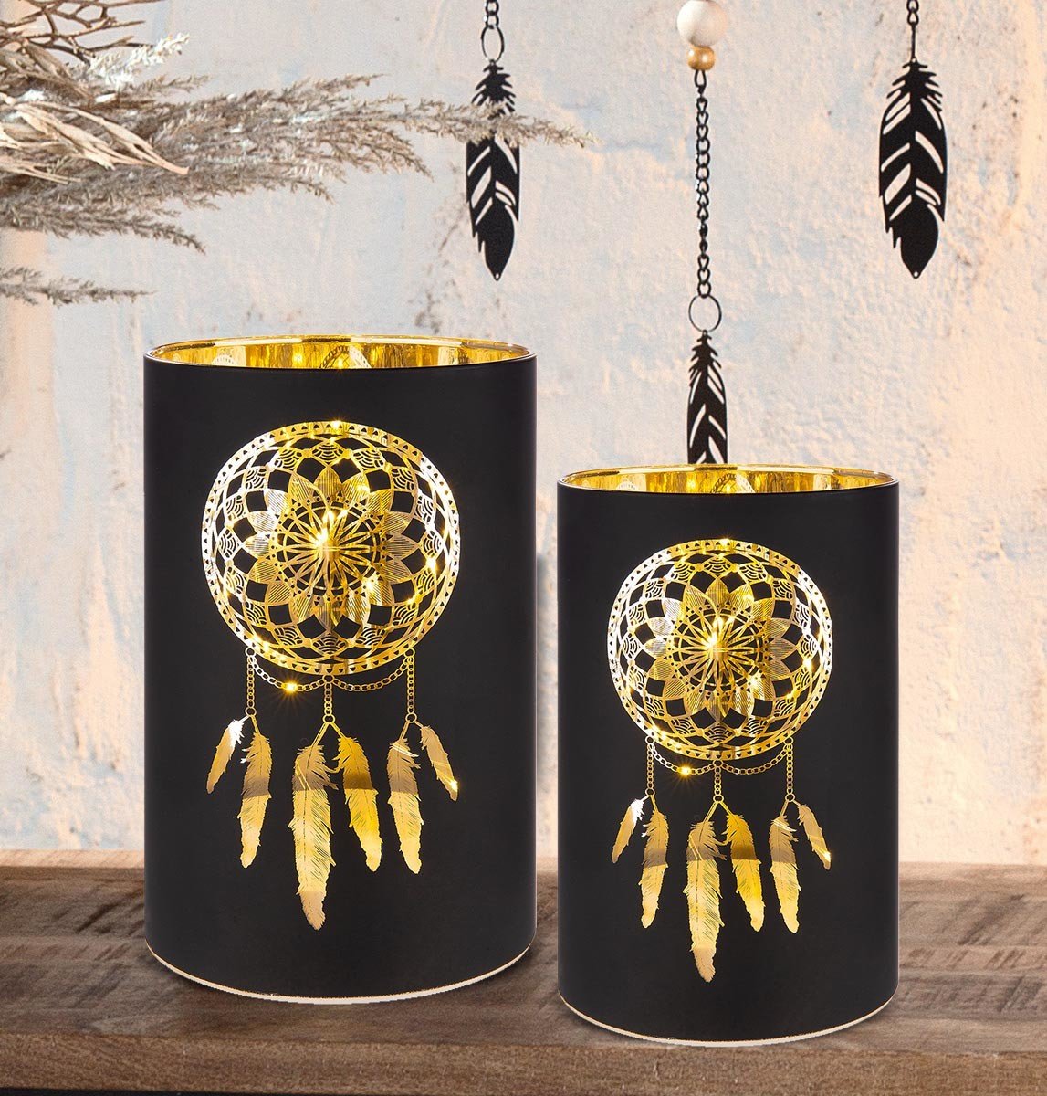 LED dekorační lampa Lapač snů, 15 cm