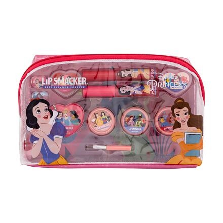 Lip Smacker Disney Princess Essential Makeup Bag sada lesk na rty 2 x 2 ml + krémový lesk na rty 2 x 0,8 g + rozjasňující krém 3 x 1,6 g + prsten 2 ks + přívěsek + aplikátor + kosmetická taštička