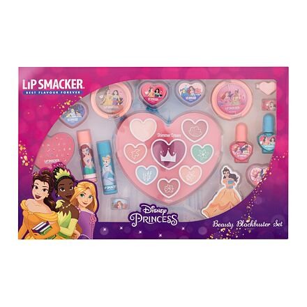 Lip Smacker Disney Princess Beauty Blockbuster Set sada balzám na rty 2 x 3,4 g + rozjasňující krém 4 x 1,2 g a 4 x 0,9 g + lesk na rty 4 x 2,1 g + lak na nehty 2 x 4,25 ml + paletka tvářenek 0,75 g + paletka tvářenky a rozjasňovače 0,75 g + pr