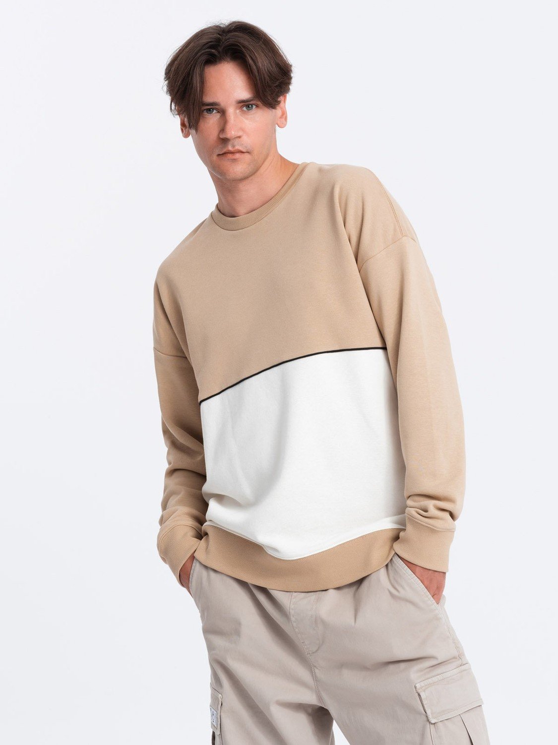 Ombre Men's OVERSIZE sweatshirt with contrasting color combination - beige