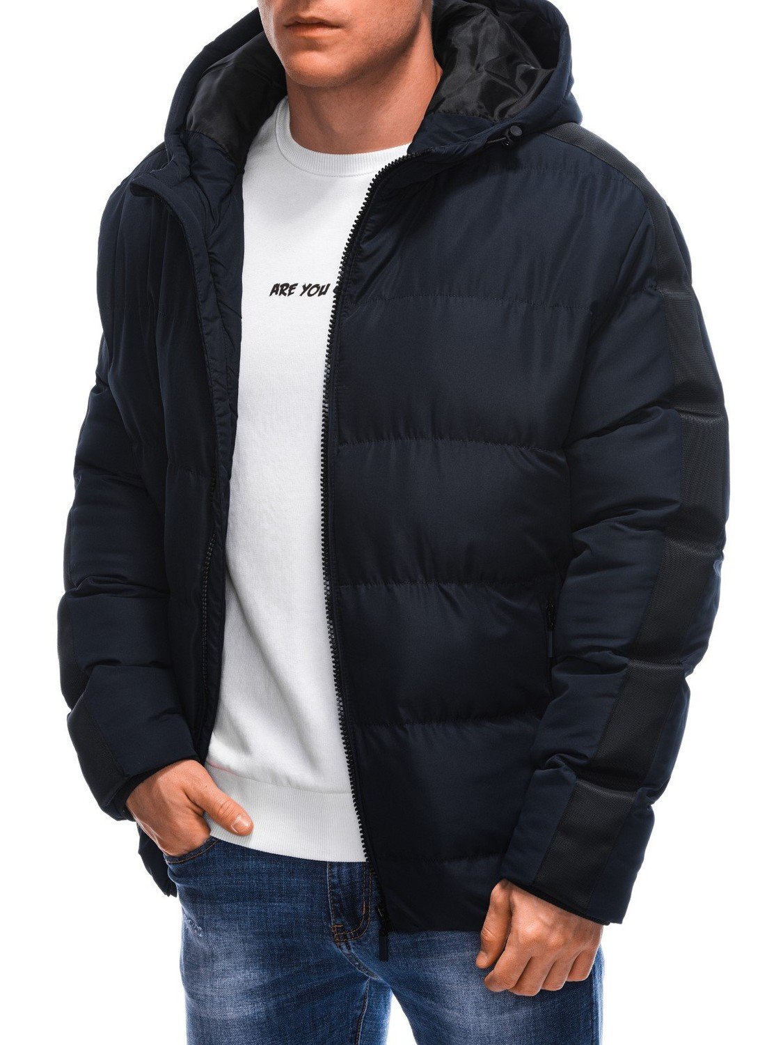 Edoti Men's quilted winter jacket - navy blue