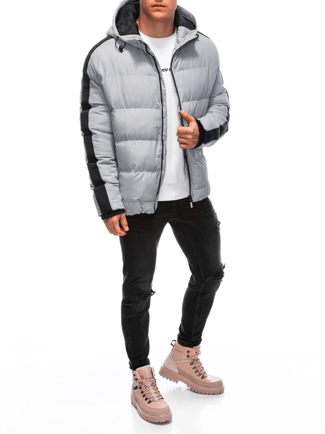 Edoti Men's quilted winter jacket - gray