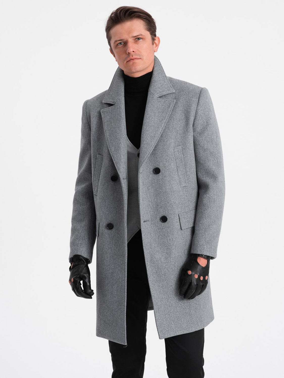 Ombre Men's double-breasted lined coat - grey
