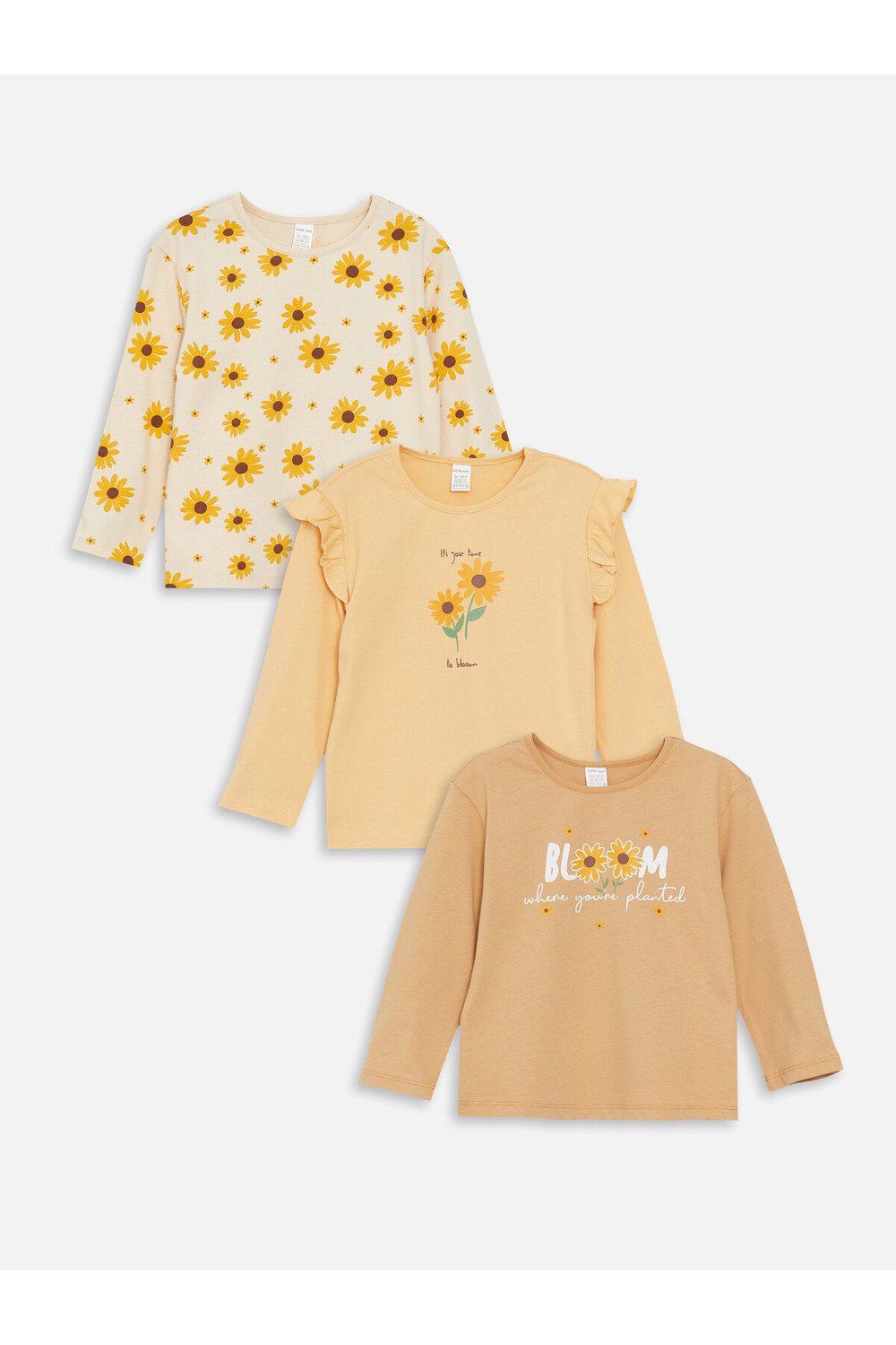 LC Waikiki 3-Pack Baby Girl Crew Neck Long Sleeve Printed T-Shirt