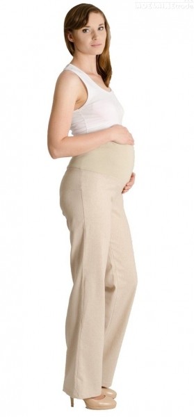Be MaaMaa Lněné kalhoty, rovné - letní - béžové XL (42)