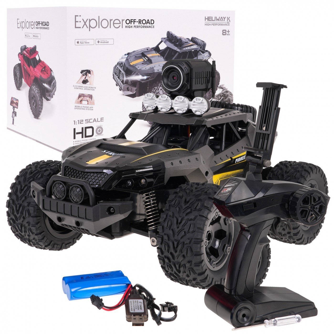 mamido Terénní autíčko na dálkové ovládání Crawler Pioneer 1:12 s kamerou šedé RC