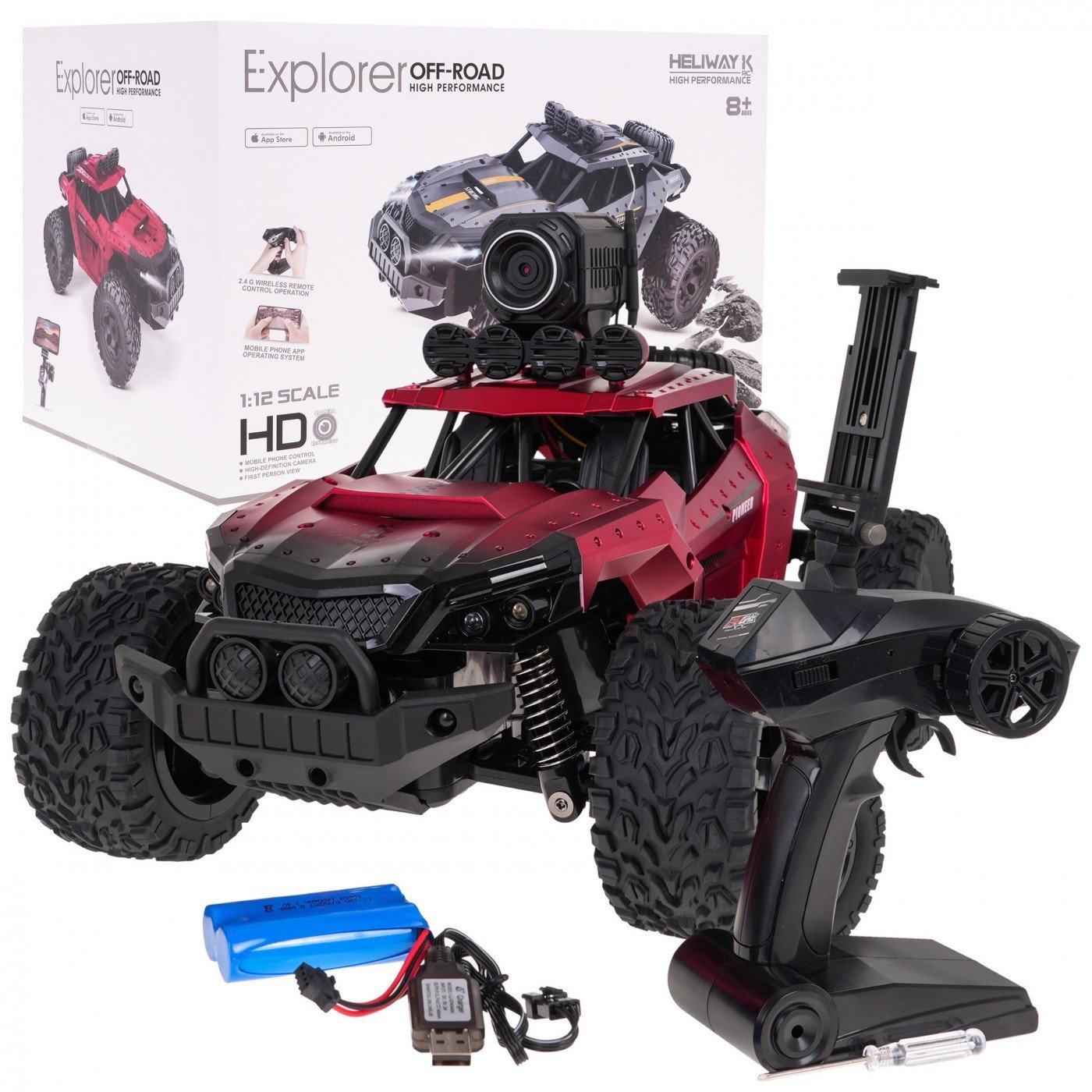 mamido Terénní autíčko na dálkové ovládání Crawler Pioneer 1:12 s kamerou červené RC