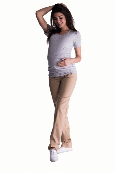 Be MaaMaa Bavlněné, těhotenské kalhoty s regulovatelným pásem - béžové XXXL (46)