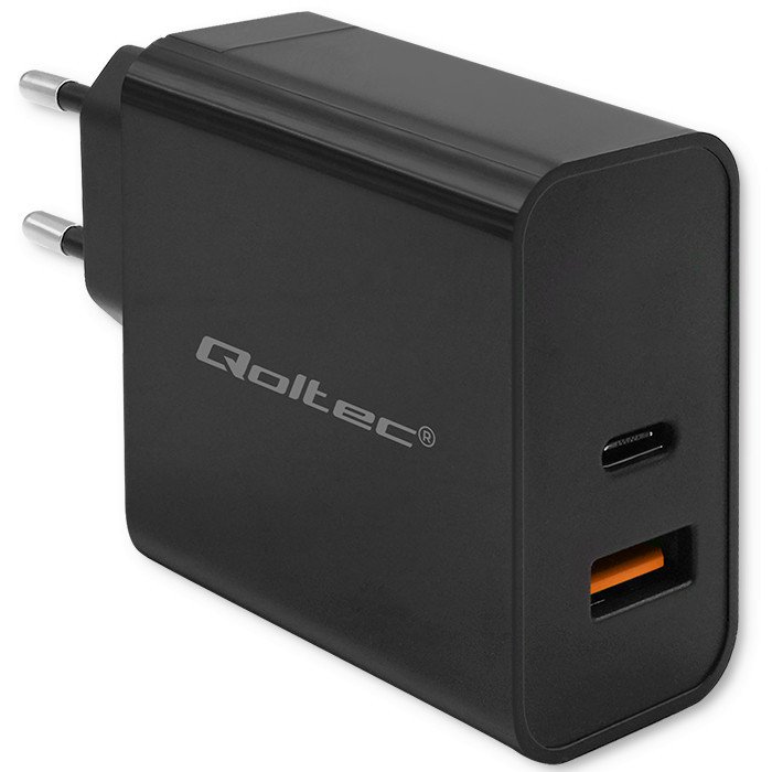 Qoltec rychlá nabíječka Pd 65W 5-20V 1.5-3.25A 1xUSB typ C 1xUSB A