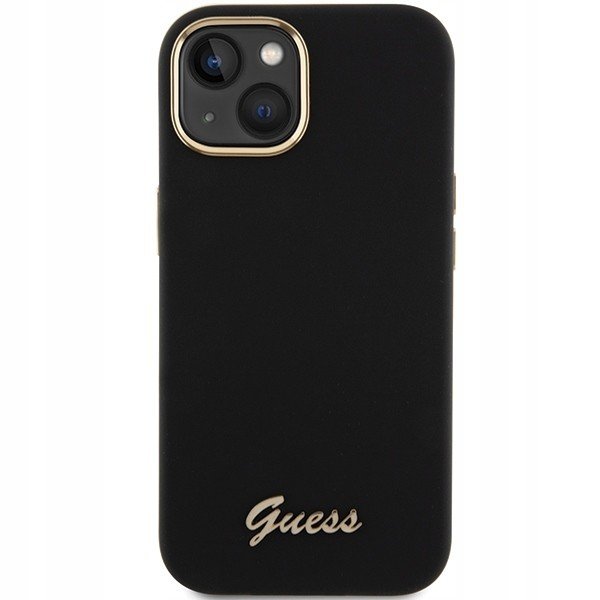 Guess Silicone Script Metal Logo pouzdro černé pro iPhone 15, zadní kryt