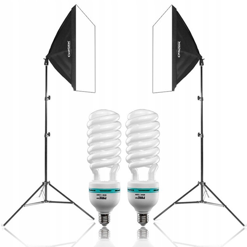 2x lampa Soft Box 50x50 cm Žárovky 85W Stativ