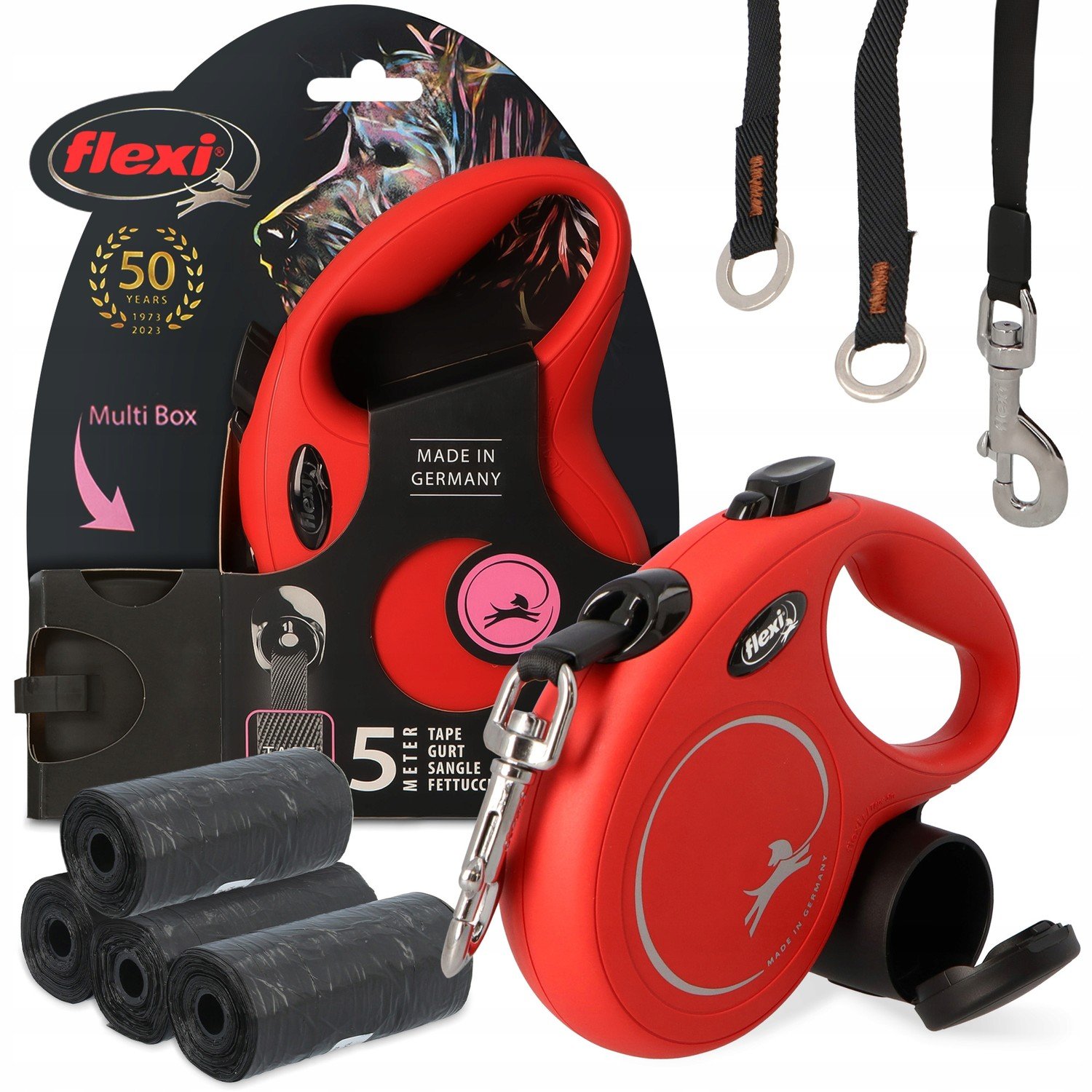 vodítko Automatický pes Páska 50kg 5m Kontejner Multi Box Sáčky Kupy 80 ks