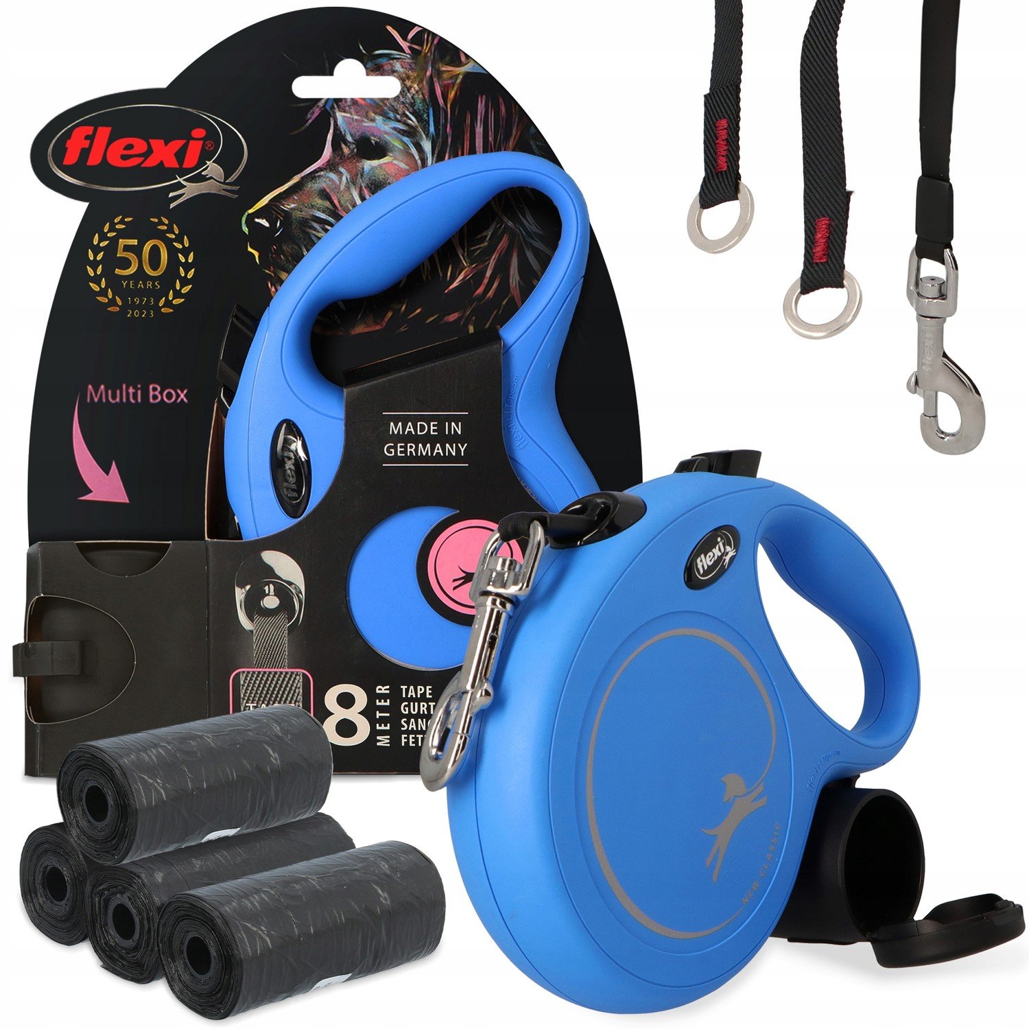 vodítko Automatický pes Páska 50kg 8m Kontejner Multi Box Sáčky Kupy 80 ks