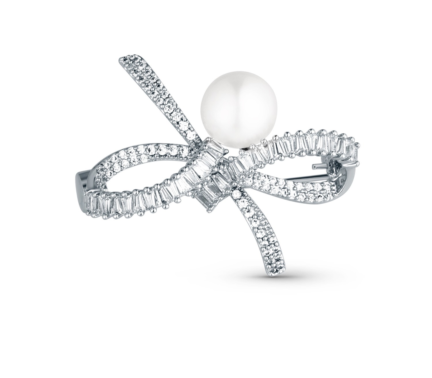 JwL Luxury Pearls Blyštivá dámská brož Mašle s pravou perlou a krystaly JL0842