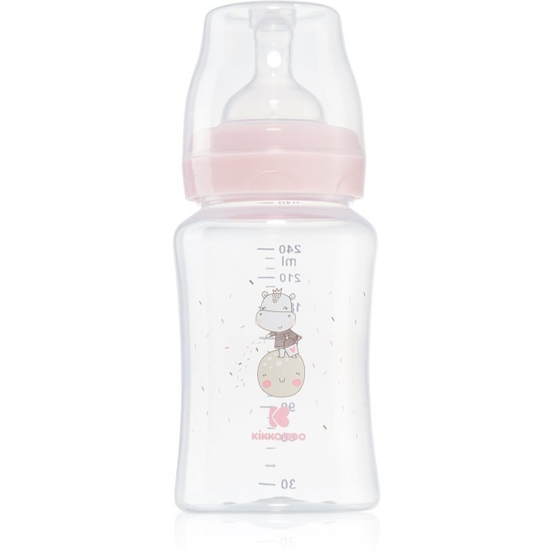 Kikkaboo Hippo Dreams kojenecká láhev 3 m+ Pink 240 ml