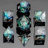 HYMGHO Captured Magic Hand Sanded Sharp Edge Resin Dice Set - Black (7)