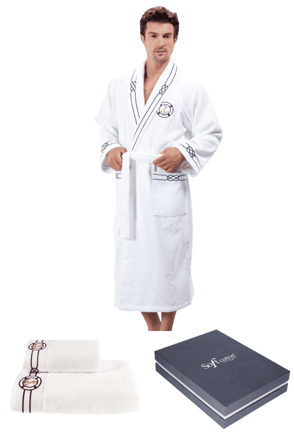 Soft Cotton Luxusní pánský župan MARINE MAN s ručníkem a osuškou v dárkovém balení Bílá S + ručník + osuška +  box