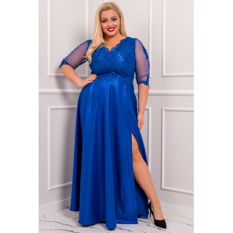 Dámské dlouhé společenské šaty CARMEN, Velikost 44, Barva Modrá BOSCA FASHION 315-2