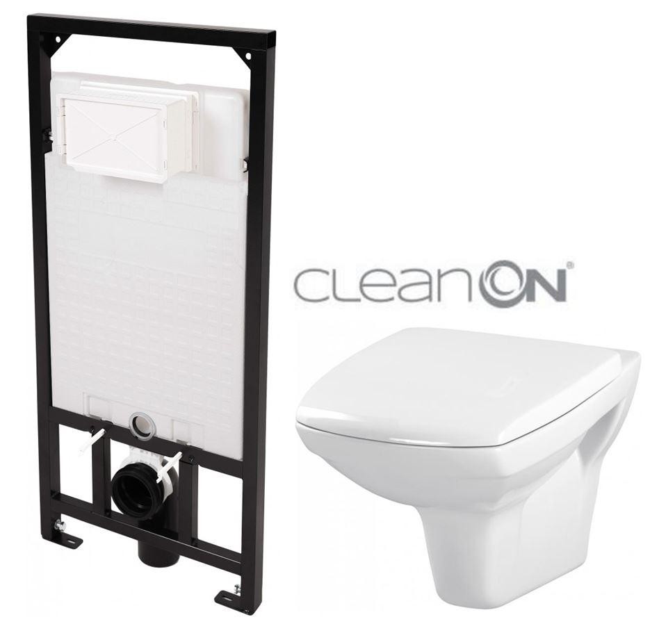 DEANTE Podomítkový rám, pro závěsné WC mísy bez tlačítka + WC CERSANIT CLEANON CARINA  + SEDÁTKO CST_WC01 X CA1