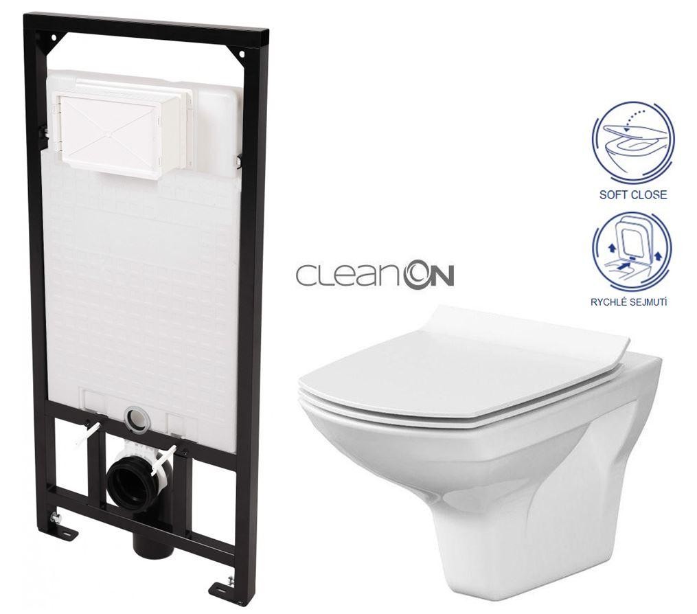 DEANTE Podomítkový rám, pro závěsné WC mísy bez tlačítka + WC CERSANIT CLEANON CARINA + SEDÁTKO CST_WC01 X CA3