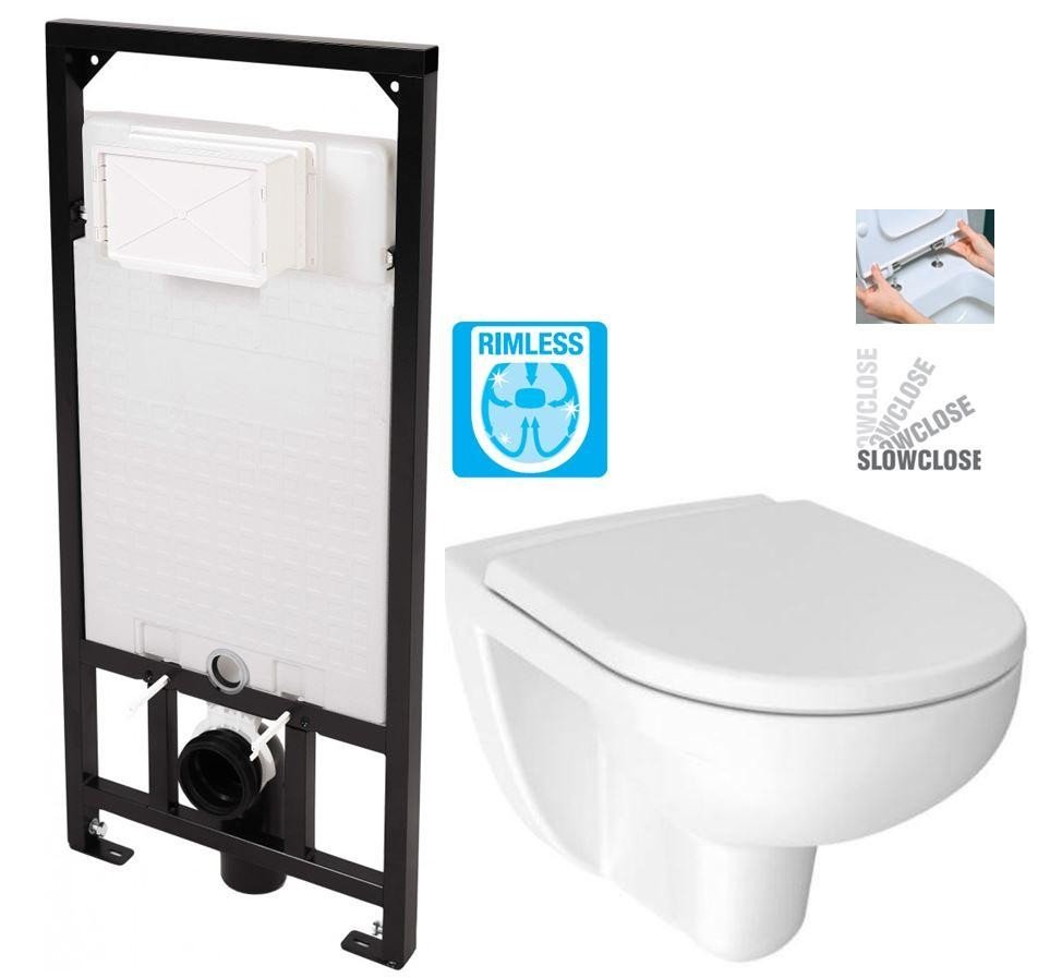 DEANTE Podomítkový rám, pro závěsné WC mísy bez tlačítka + WC JIKA LYRA PLUS RIMLESS + SEDÁTKO DURAPLAST SLOWCLOSE CST_WC01 X LY2