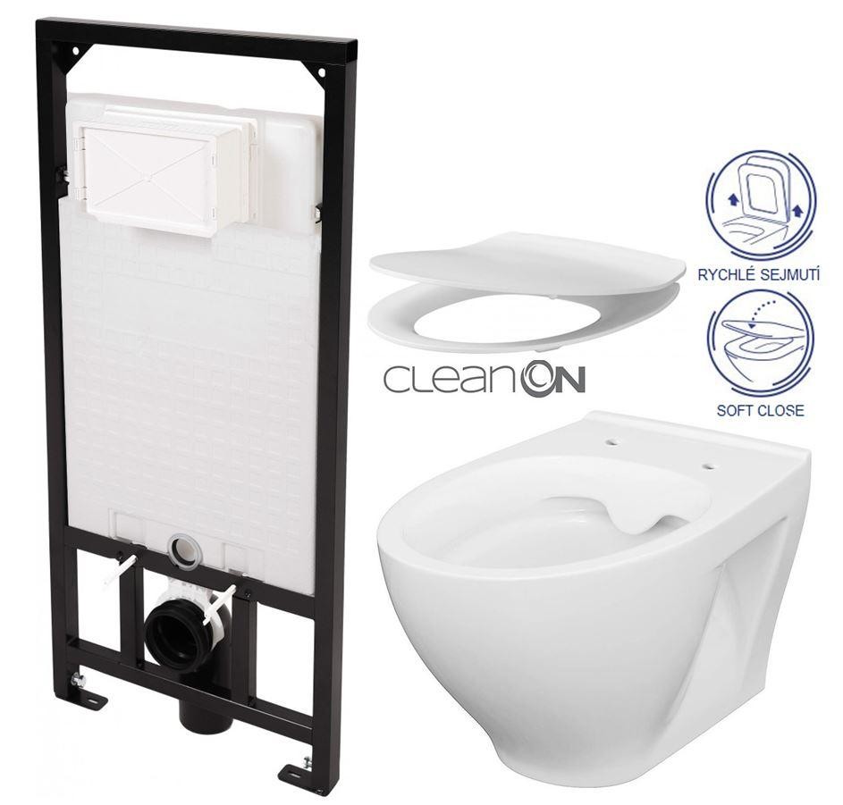 DEANTE Podomítkový rám, pro závěsné WC mísy bez tlačítka + WC CERSANIT CLEANON MODUO + SEDÁTKO CST_WC01 X MO1