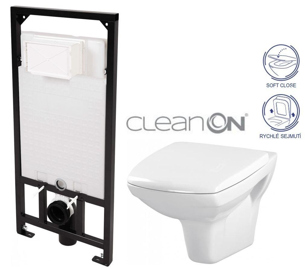 DEANTE Podomítkový rám, pro závěsné WC mísy bez tlačítka + WC CERSANIT CLEANON CARINA + SEDÁTKO CST_WC01 X CA2