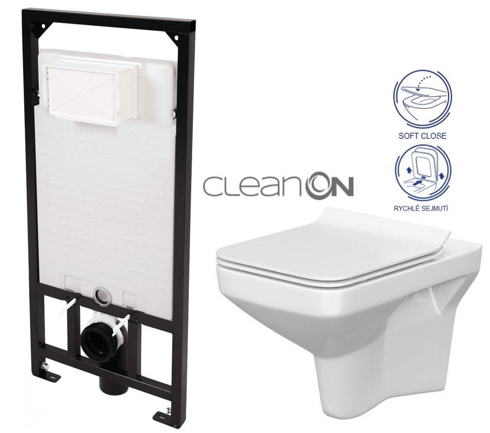 DEANTE Podomítkový rám, pro závěsné WC mísy bez tlačítka + WC CERSANIT CLEANON COMO + SEDÁTKO CST_WC01 X CO1