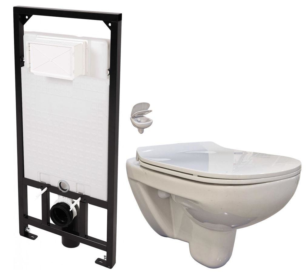 DEANTE Podomítkový rám, pro závěsné WC mísy bez tlačítka + WC bez oplachového kruhu Edge + SEDÁTKO CST_WC01 X EG1