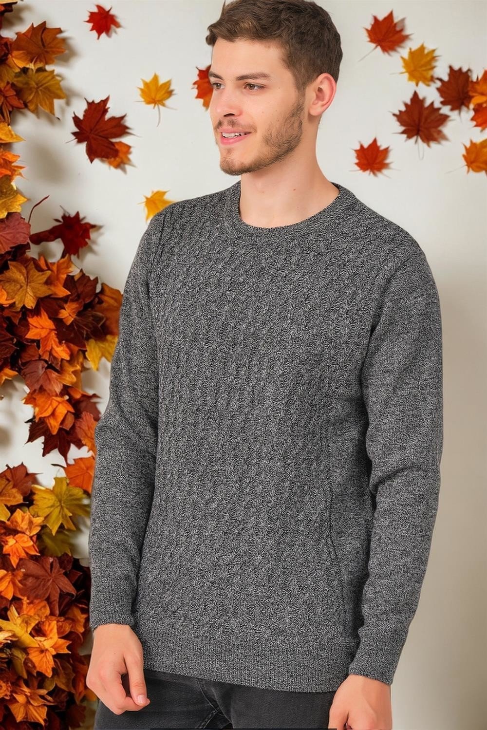 V0214 DEWBERRY MEN'S SWEATER-PLAIN SMOKED