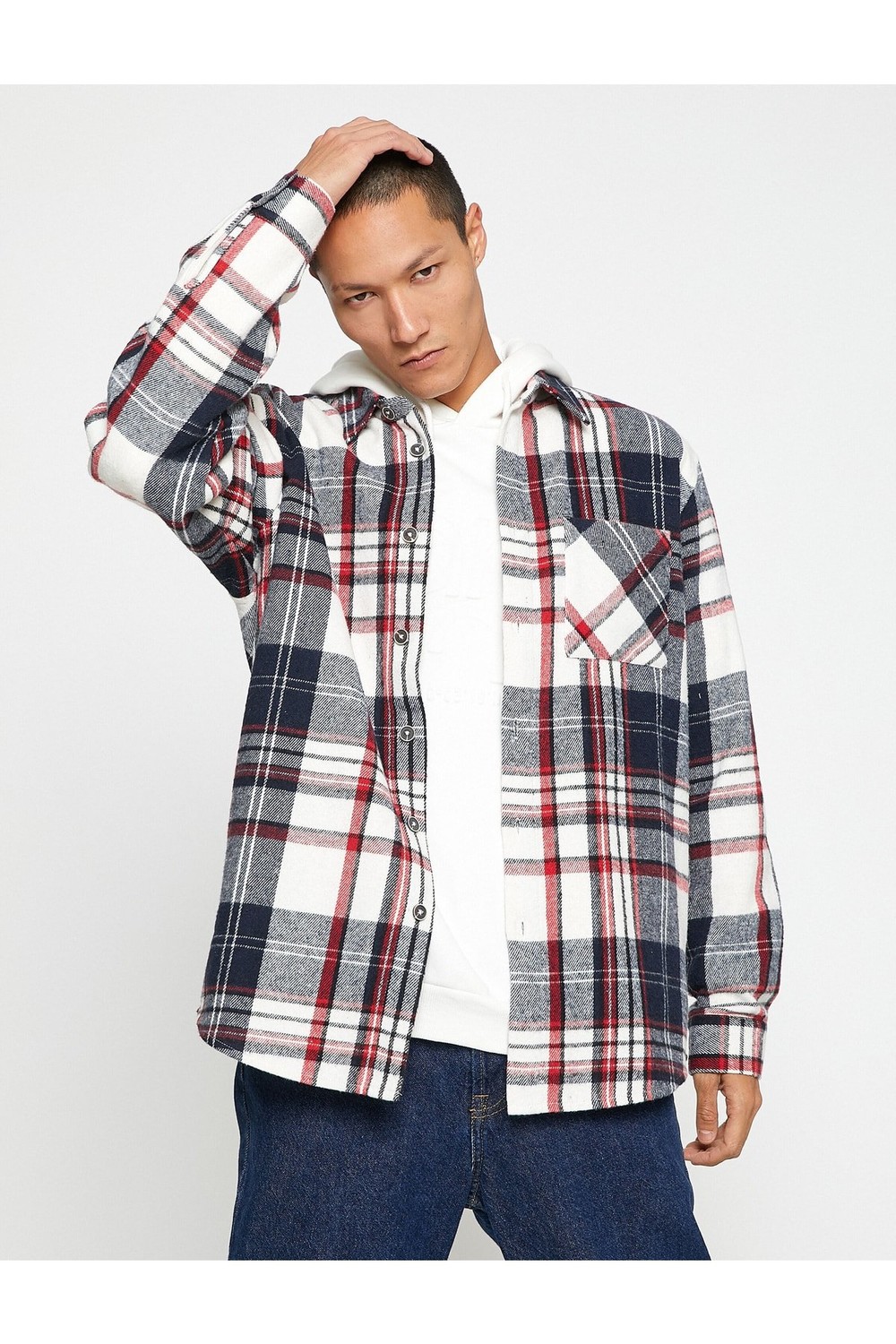 Koton Checked Lumberjack Shirt with a Classic Collar, Pocket Detailed, Long Sleeves.