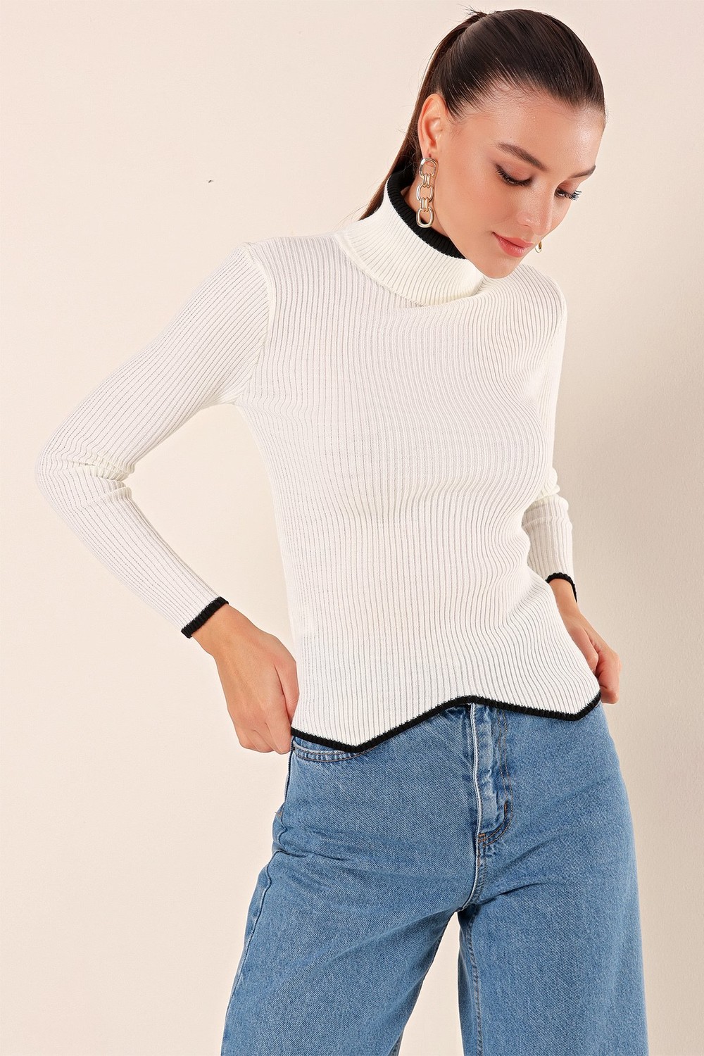 Bigdart 15823 Turtleneck Knitwear Sweater - White