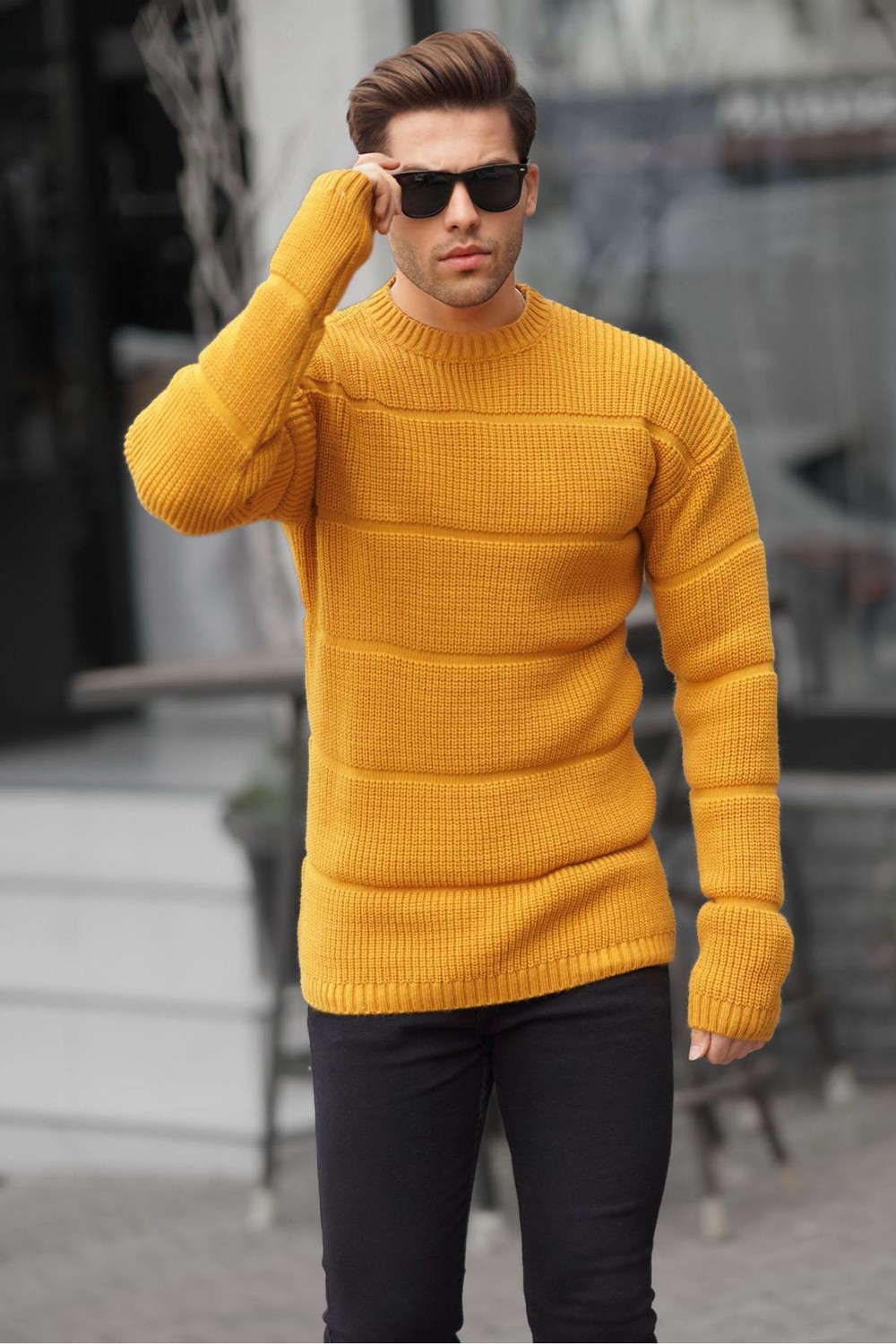 Madmext Mustard Crew Neck Knitted Sweater 6855