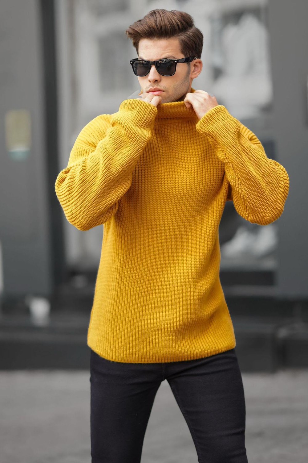 Madmext Mustard Turtleneck Knitted Sweater 6858