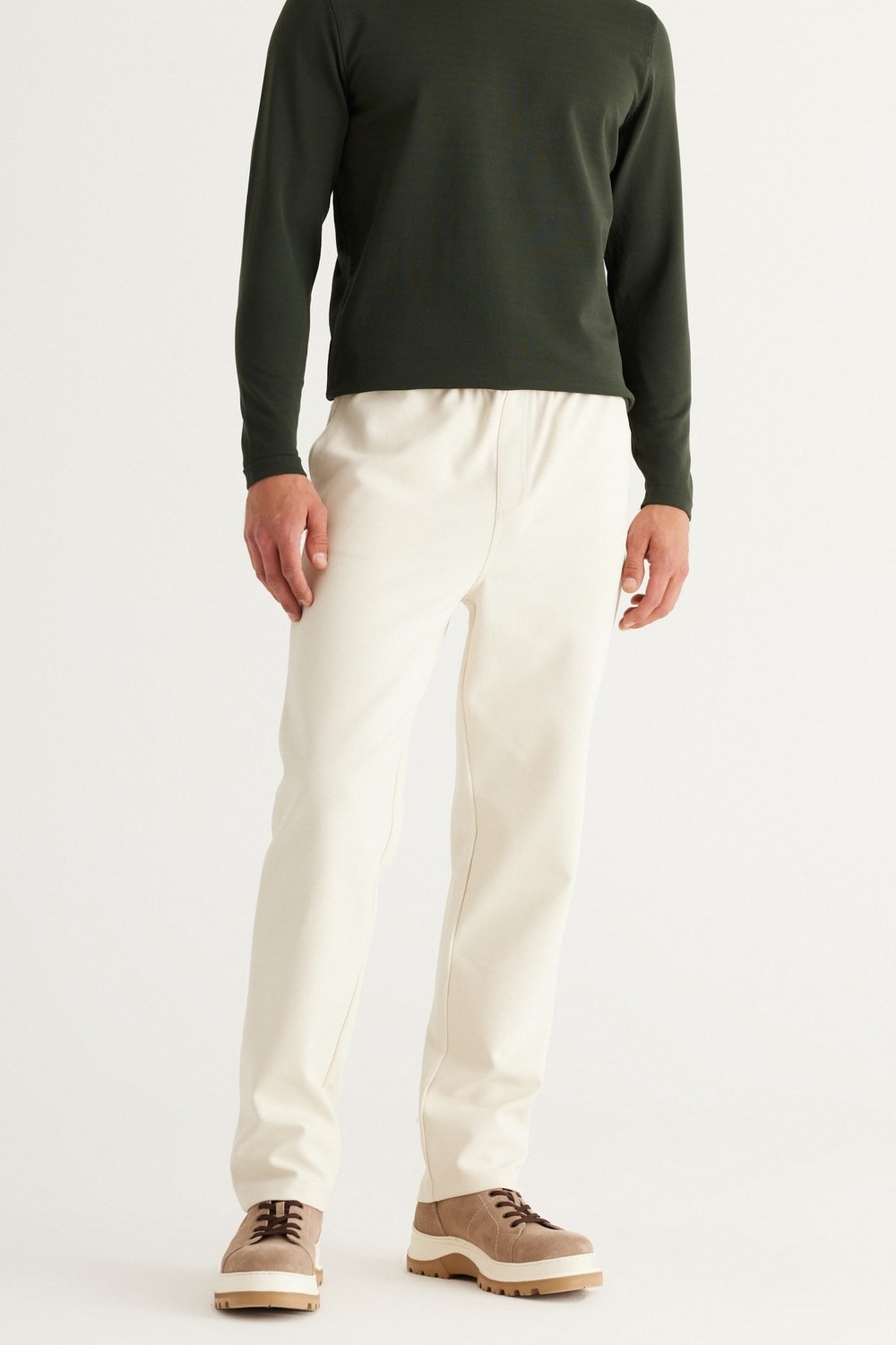 AC&Co / Altınyıldız Classics Men's Beige Standard Fit Normal Cut Cotton Cotton Jogger Pants with Tie Waist Side Pockets, Knitted Pants