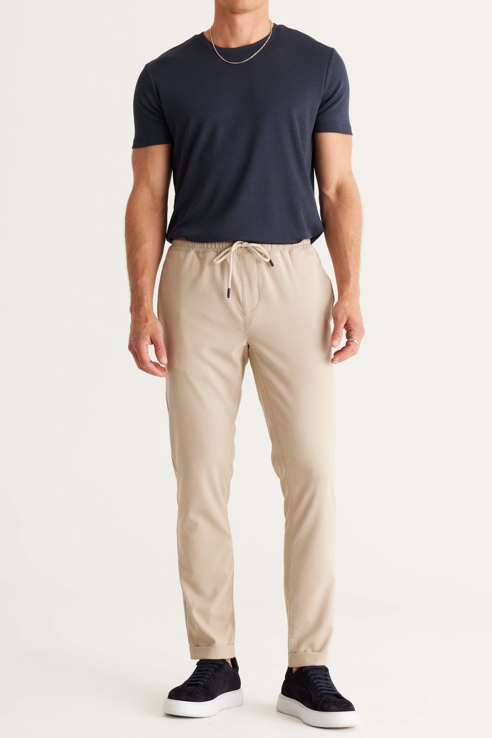 AC&Co / Altınyıldız Classics Men's Beige Slim Fit Casual Cut Jogger Pants with Tie Waist Side Pockets.