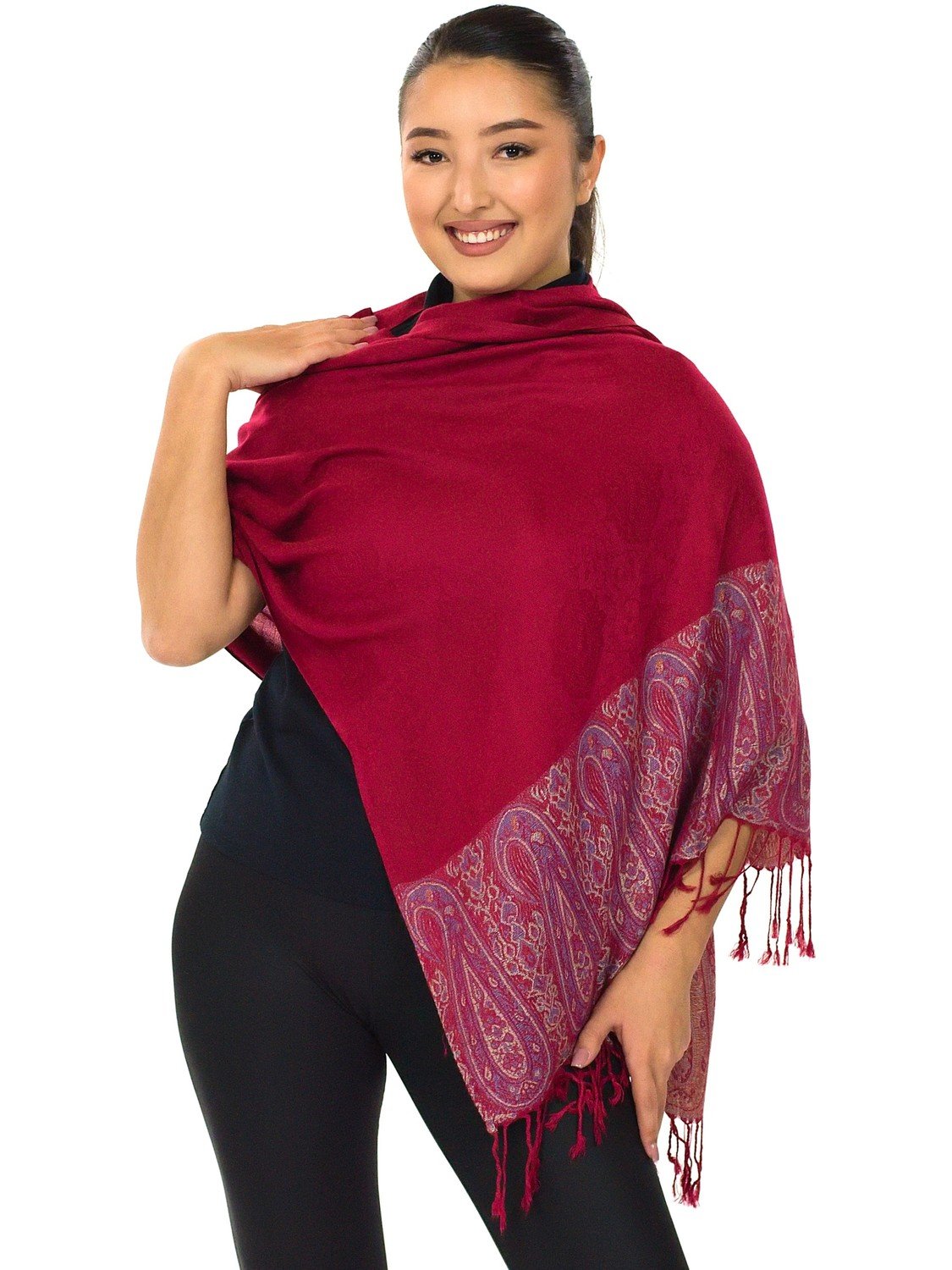 Himalife Šátek pašmína Nepal - tmavě červená