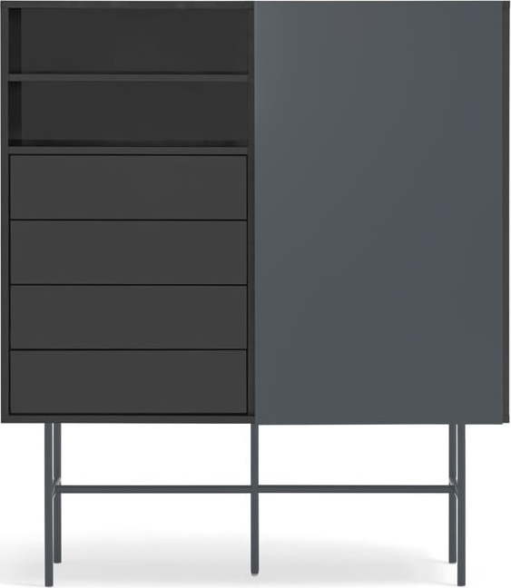 Černo-antracitová vysoká komoda s posuvnými dveřmi 120x140 cm Nube – Teulat