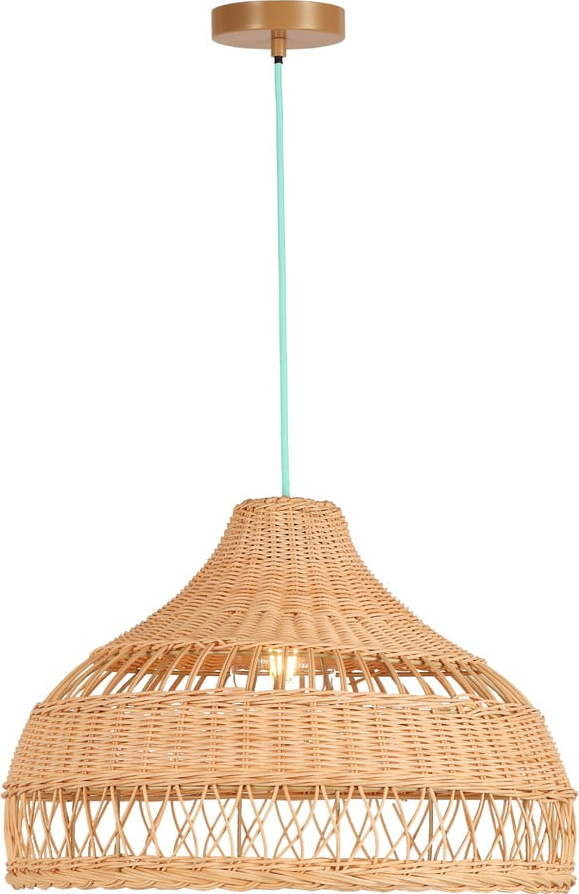 Závěsné svítidlo v tyrkysovo-přírodní barvě s ratanovým stínidlem ø 50 cm – SULION