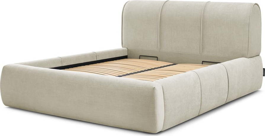 Béžová čalouněná dvoulůžková postel s úložným prostorem s roštem 160x200 cm Vernon – Bobochic Paris