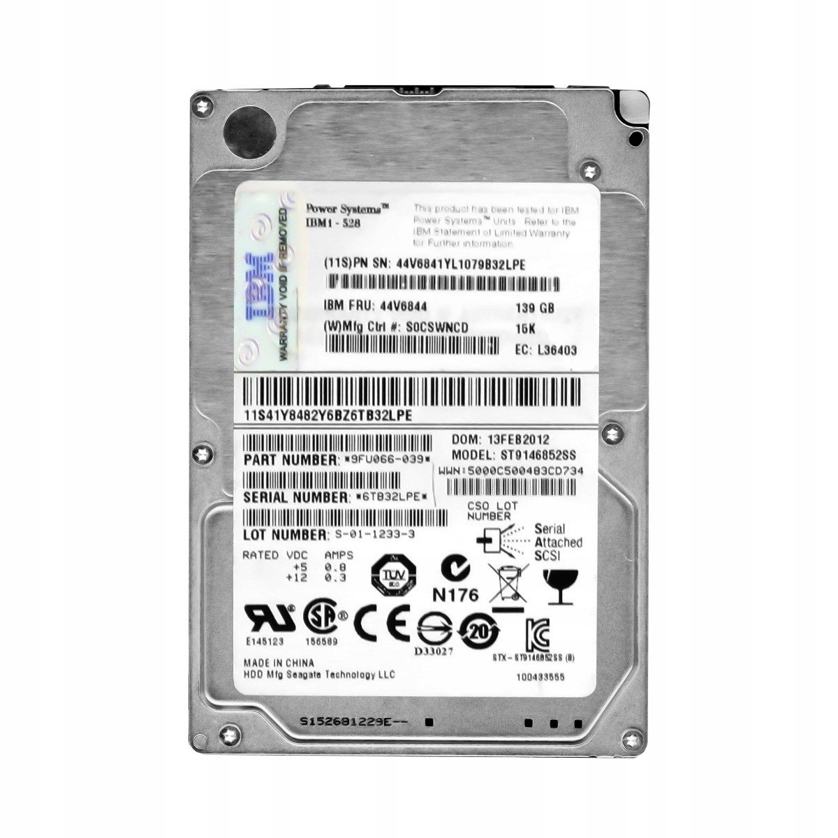 Ibm 44V6844 44V6841 139 Gb 15K Sas 2,5'' ST9146852SS