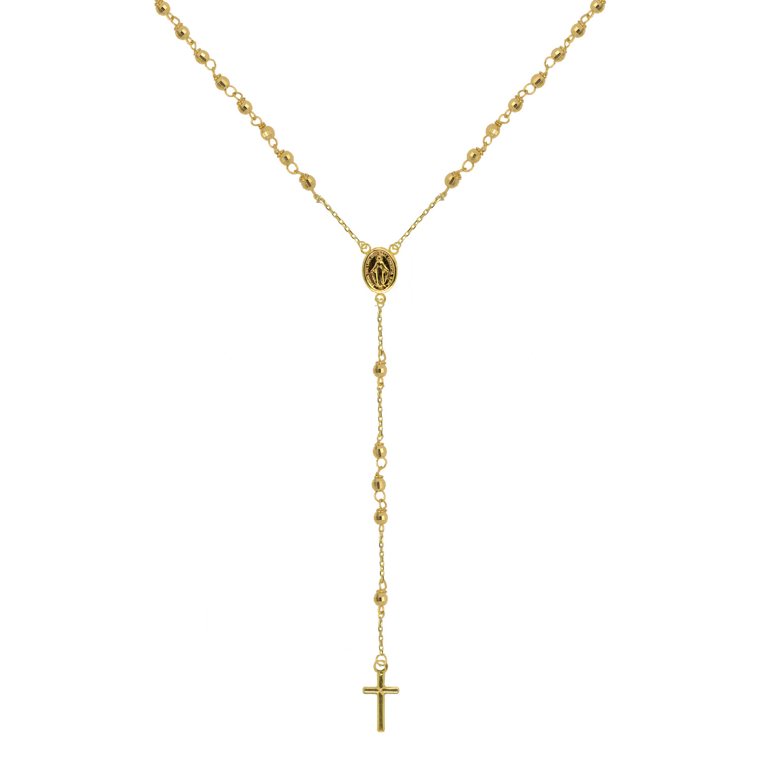 Evolution Group Zlatý 14 karátový náhrdelník růženec s křížem a medailonkem s Pannou Marií RŽ10 zlatý
