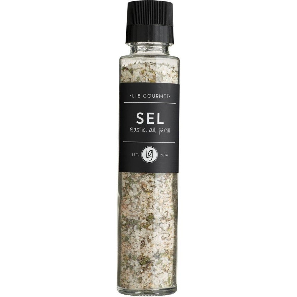 Sůl s bazalkou, česnekem a petrželí 250 g, s mlýnkem, Lie Gourmet