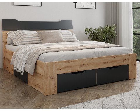 Postel s úložnými zásuvkami Asko 180x200 cm, dub artisan/antracit