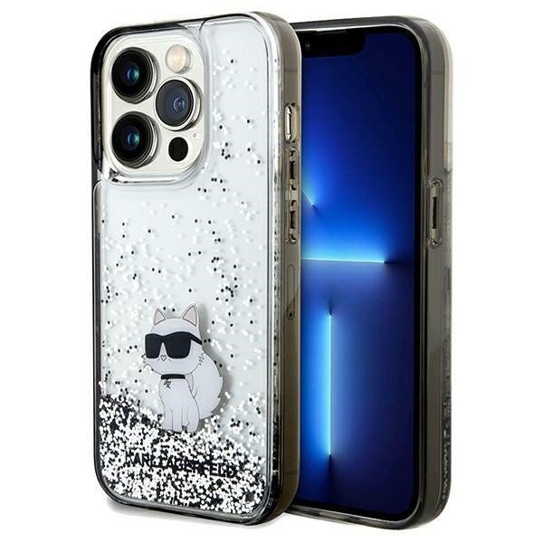 Originální pouzdro KARL LAGERFELD hardcase Liquid Glitter Choupette KLHCP14LLKCNSK pro Iphone 14 Pro Transparent