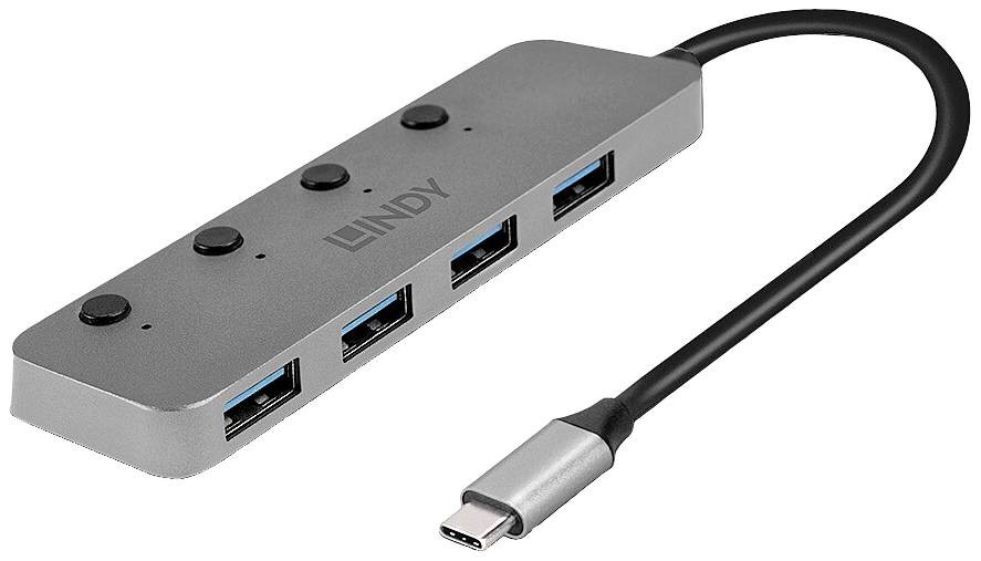 LINDY 43383 4 porty USB-C® (USB 3.1) Multiport hub šedá